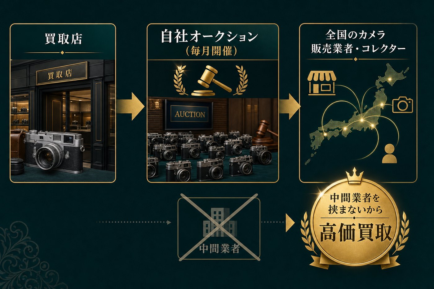 自社オークション開催だから高く買えるの図解